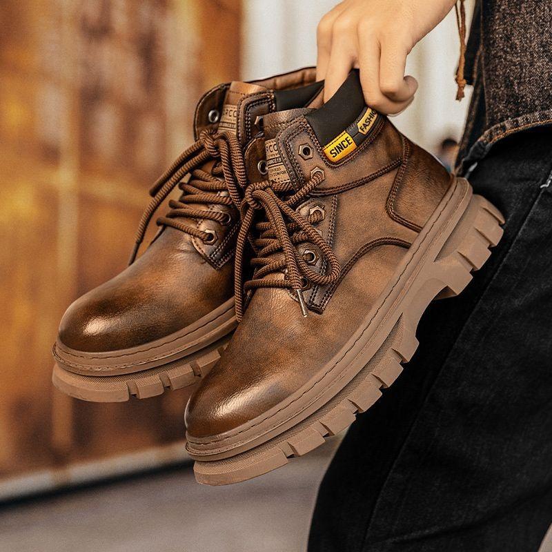 Fashion Vintage Men Platform Ankle Boots Autumn Winter British Chelsea Leather Boots Outdoor Non Slip Warm Casual Work Boot Botas Hombre