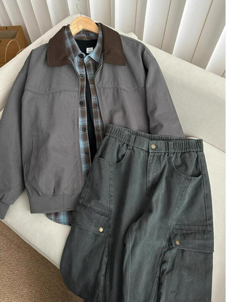 Men's Retro Lapel Workwear Jacket - Spring/Autumn Loose Fit Trendy Outerwear
