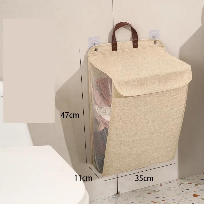 1pc Foldable Laundry Hamper Large Capacity Storage Basket With Lid  Multifunctional Punch Hanging Washing Clothes Basket
