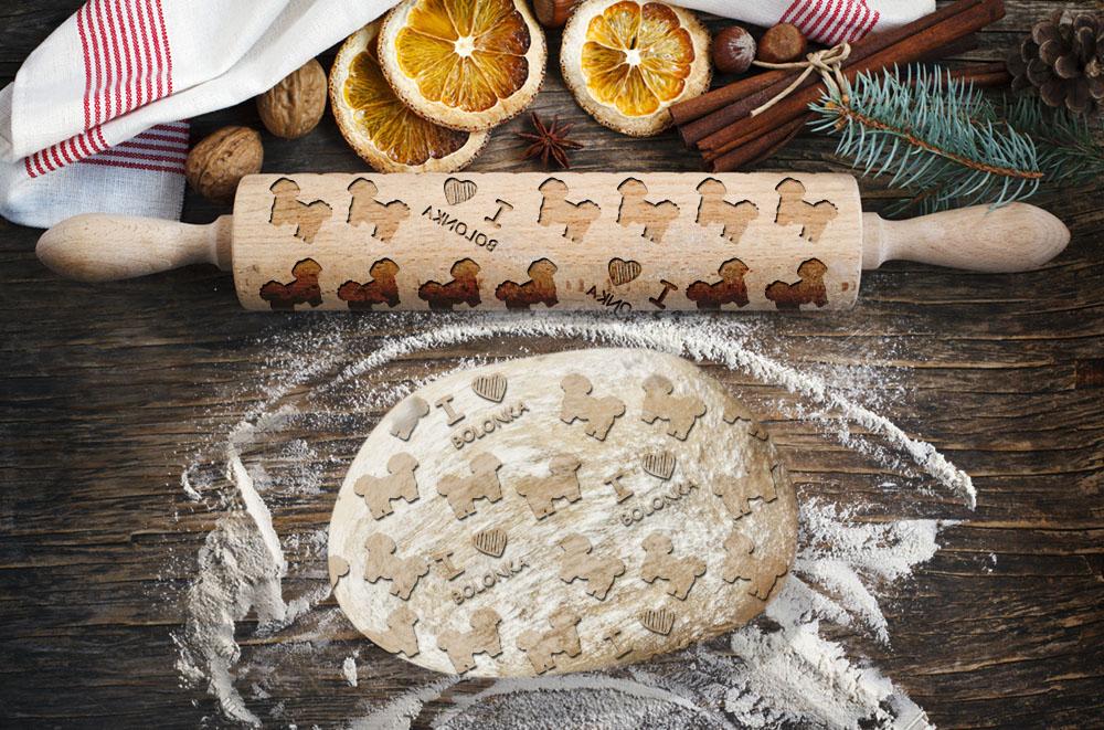 Bolonka, Russian Tsvetnaya Bolonka – Rolling pin for dough with a dog, patterned rolling pin for ceramics | Art-Dog
