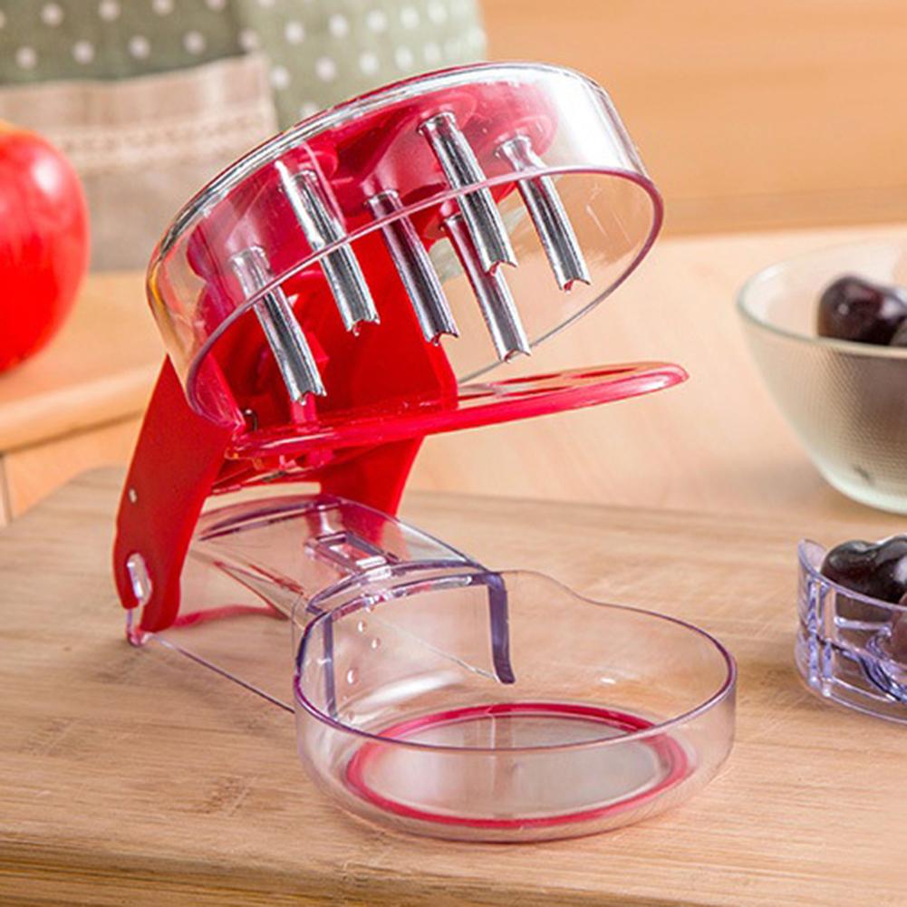 Körsbärsurkärnare i rostfritt stål Handhållen press Körsbärsurkärnare Borttagare med 6 hål Multifunktionella Frukturkärningsverktyg