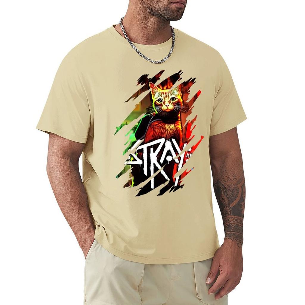Stray Game, Cool Design T-Shirt Heavyweights Shirts Graphic Tees Boys Animal Print Plain White T Shirts Men