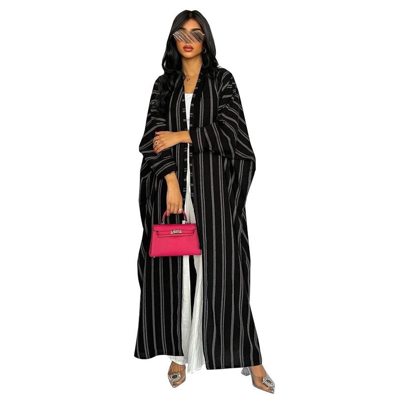 MQ161 Women's Zebra Striped Long Cardigan Abaya - Cross-Border Fashion for Europe & America