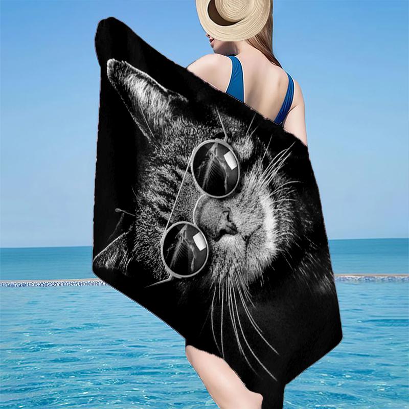 Glamorous Cat In Shades Beach Towel, Super Soft Microfiber, Gift for Her/Him, Birthday, for Pool, Beach, Travel, Home Decor Fan Gifts