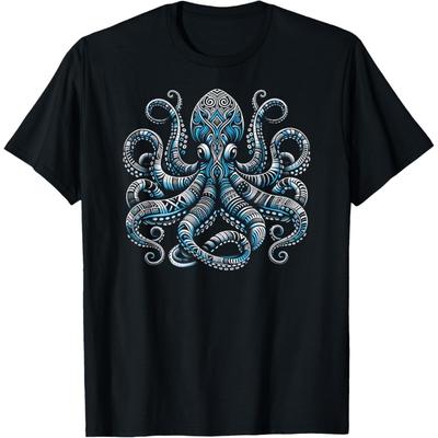 Tribal Octopus Ink-inspired Marine Design T-Shirt