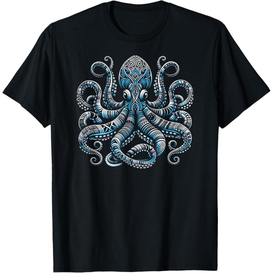 Tribal Octopus Ink-inspired Marine Design T-Shirt S