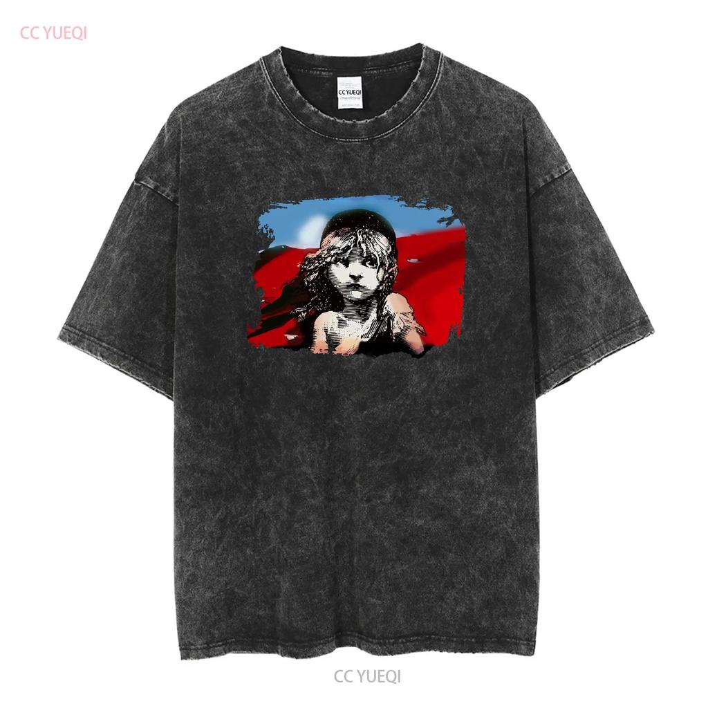 Les Miserables T-Shirt Herren Mittelblau Buch Musical Film Lang- oder Kurzarm Vintage Gewaschen Herren Weich Streetwear Grafik