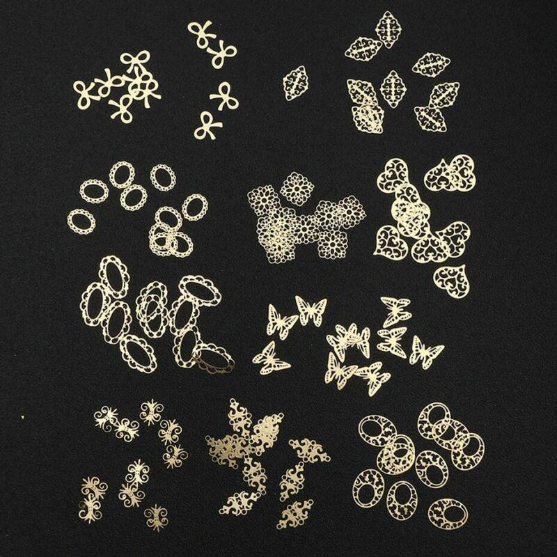 Vintage Gold Metallscheibe Pailletten Paillette Blume Schmetterling Nail Art Charm Dekor