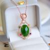 Hotan Jade S925 Silver Inlaid Jasper Egg Face Pendant Necklace for Women