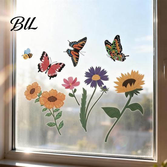 Stain-proof Window Cling 8 Sheets Spring Clings Butterfly Flower Hummingbird Decals to Prevent High-quality PVC Decal Bird Strikes Reusable
