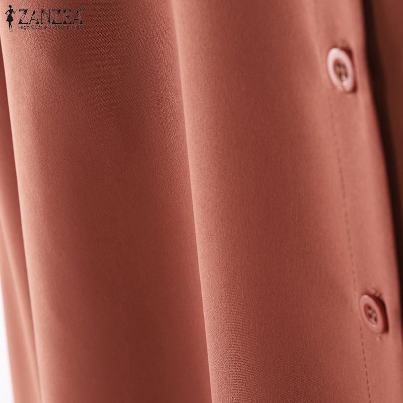 ZANZEA Dámská halenka s límečkem, jednobarevná, volná, s dlouhým rukávem