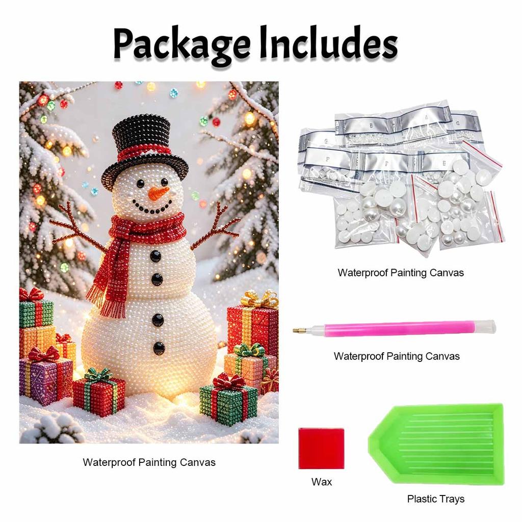 Frameless Pearl Bead Art Kit Festive Snowman DIY Shiny Canvas Painting Creative Gift for Craft Lovers Home Wall Decor