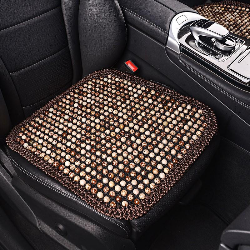 Four Seasons Universal Car Seat Cushion Set: Cooling Summer Pad with Breathable Wooden Beads and Bodhi Rattan Mat