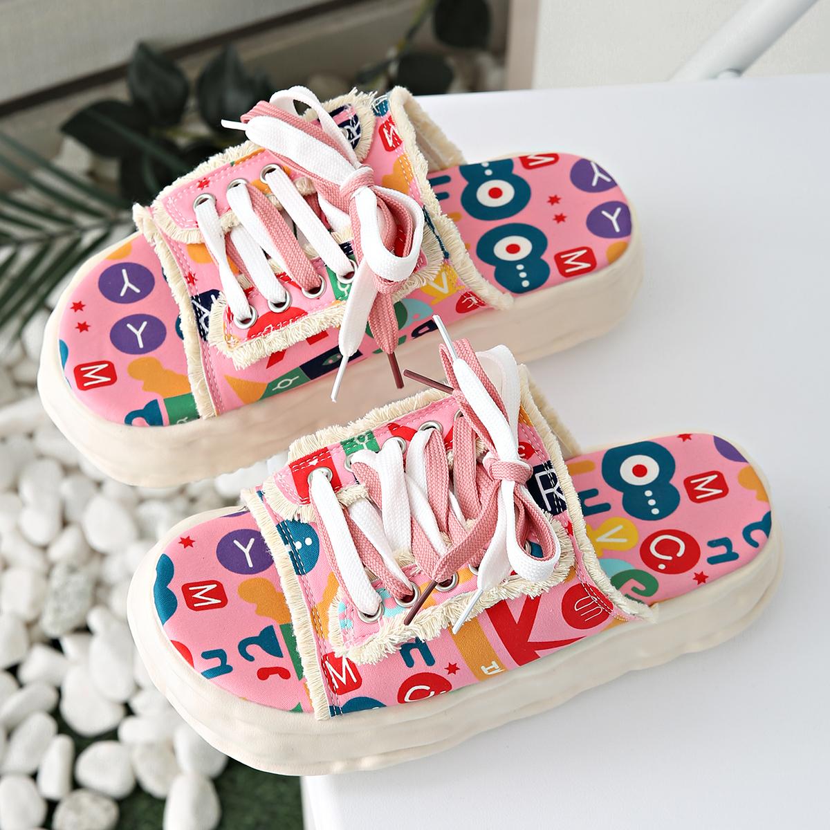 

Women Slippers New Designer Graffiti Slippers Platform Mules Shoes Street Clogs Flat Casual Sandals Home Slides Women 35 розовый