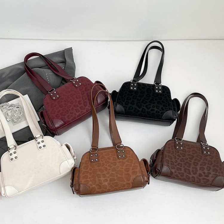 Leopard print Boston bag women's vintage shoulder bag