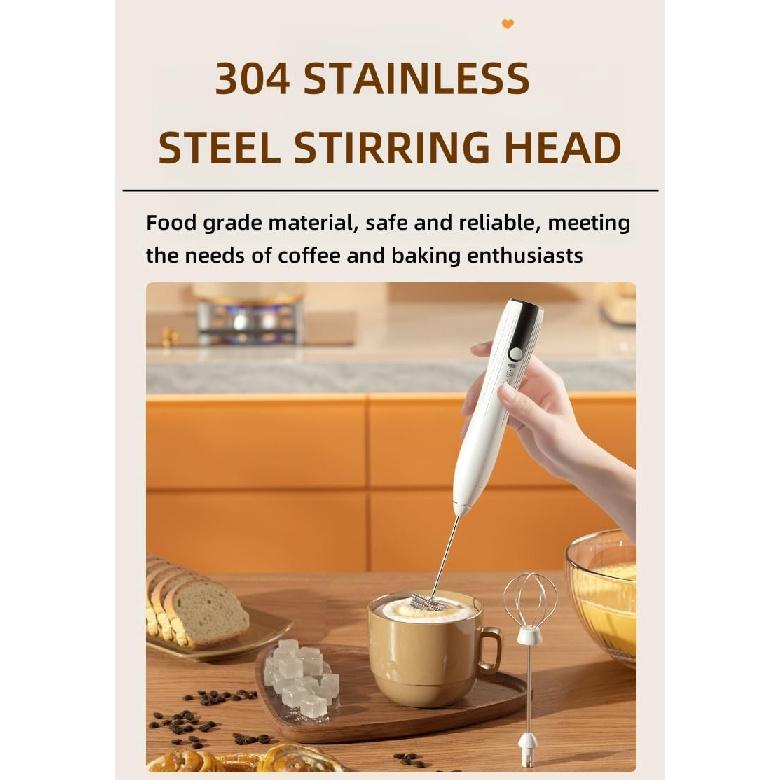 Immersion Blender Handheld, 2-in-1 Hand Blender Electric with USB Rechargeable 3 Speeds, Stainless Steel Blade Stick Blender with Whisk, for Coffee