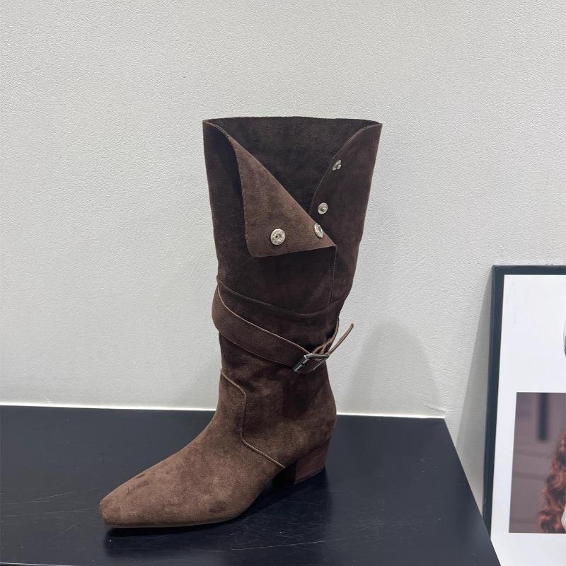 High-heeled Pointed-toe Boots, Mid-calf Boots, Women's Shoes, Autumn and Winter Long Boots