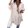 Women's Collared Long Sleeve Loose Fit Solid Color Linen Blend Tunic Shirt Dress Casual Summer Wear