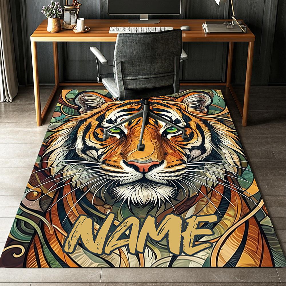 Custom Name Tiger Printed Carpet,Rug for Office Chair Living Room Bedroom Kitchen Room Decor Gifts.