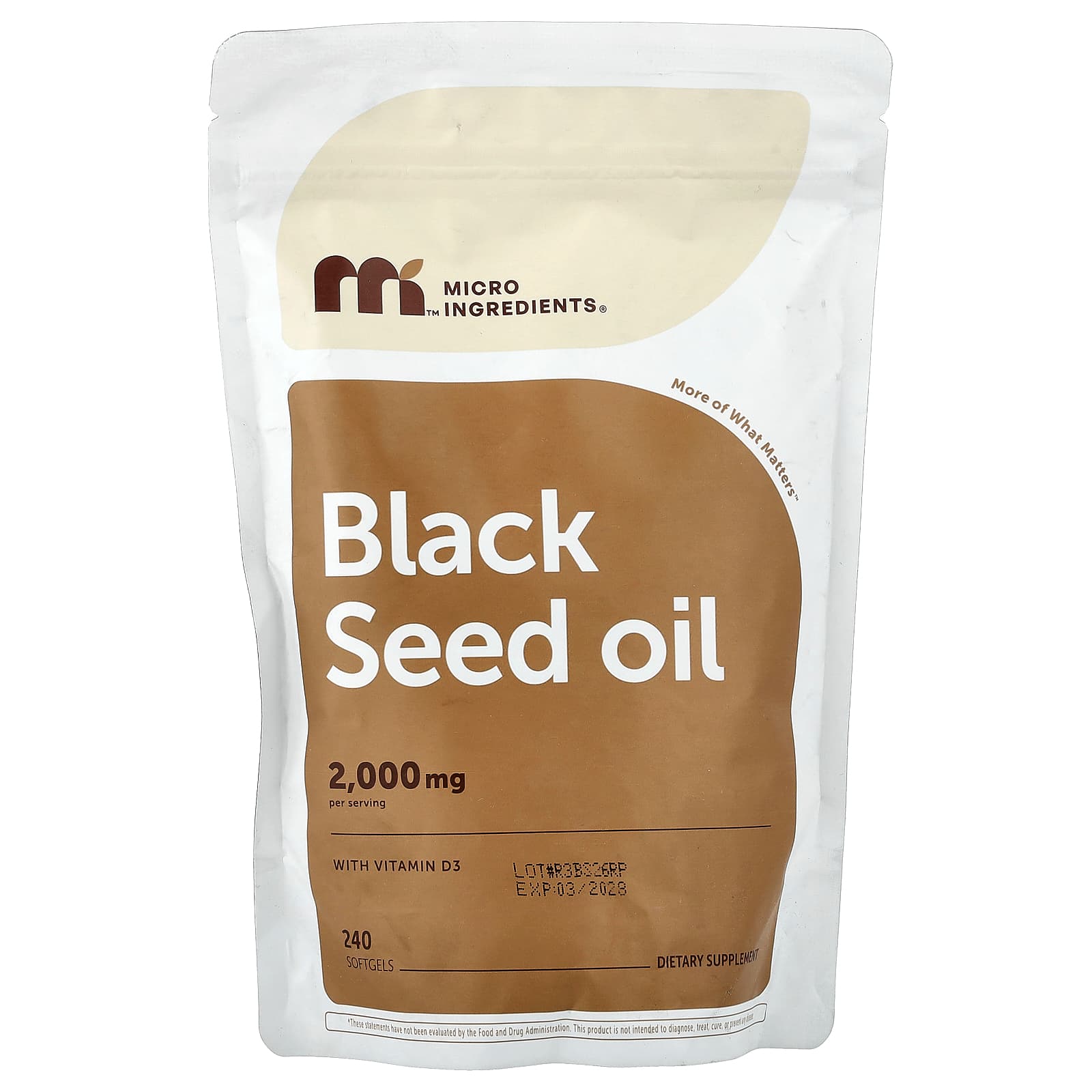 Micro Ingredients, Huile de Nigelle avec Vitamine D3, 240 Gélules Molles