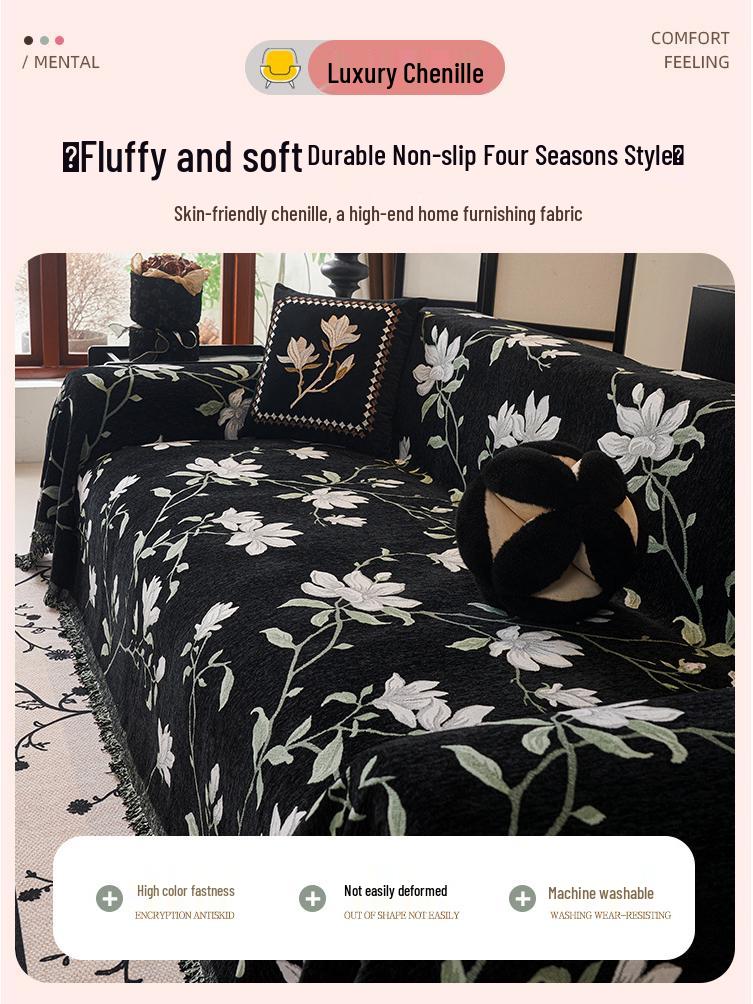 Chinese Modern Magnolia Sofa Cover: Simple Full-Cover Cushion and Towel for Armrest and Backrest