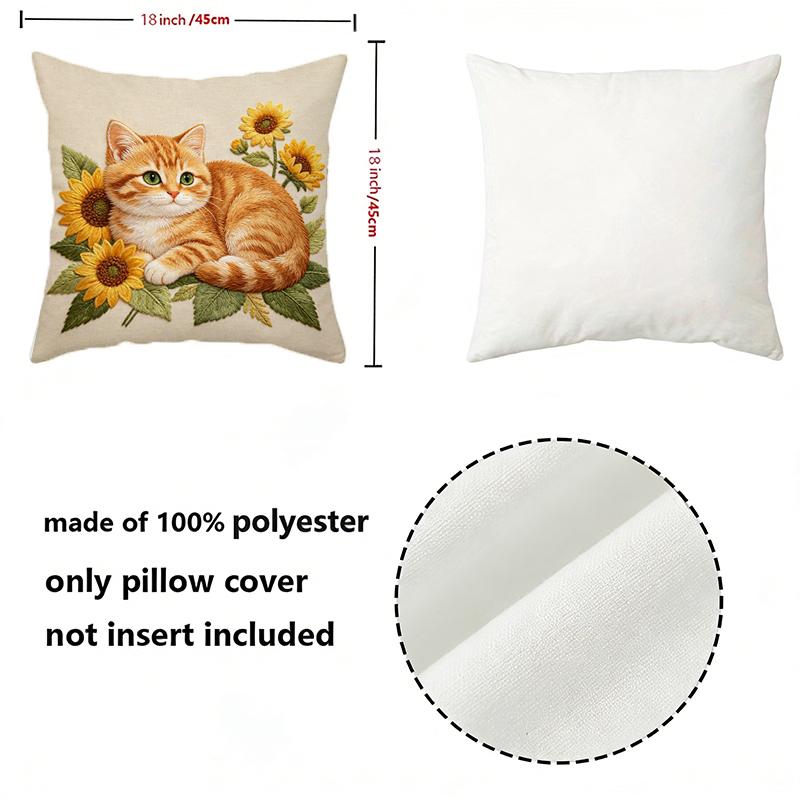 Sunflower & Ginger Cat Throw Pillow Covers Pattern Cushion Cover Suitable For Sofa Bedroom Car Pillow Cover