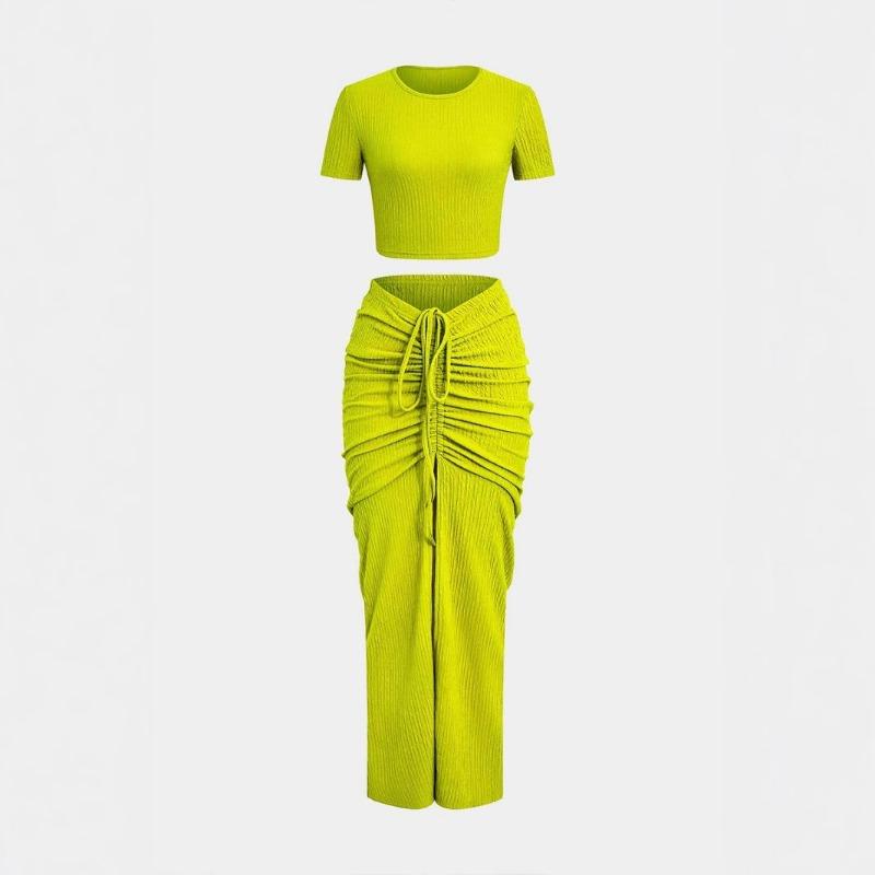 Women's Short-sleeved Body-hugging Skirt Set Slit Skirt Short-sleeved Top Set