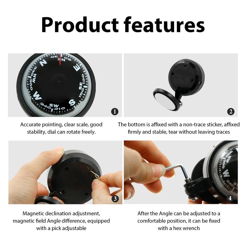 Off Road Self Adhesive Compass Auto Adjustable Dashboard Compass Spherical Clear Dial Scale Direction Tool For Camping Hiking