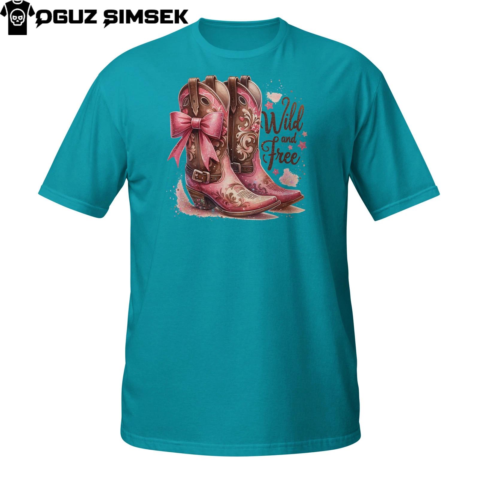 Wild and Free Pink Cowboy Boots T-Shirt Mens Womens Tees Top | Cute Western Cowgirl Floral Country 2XL