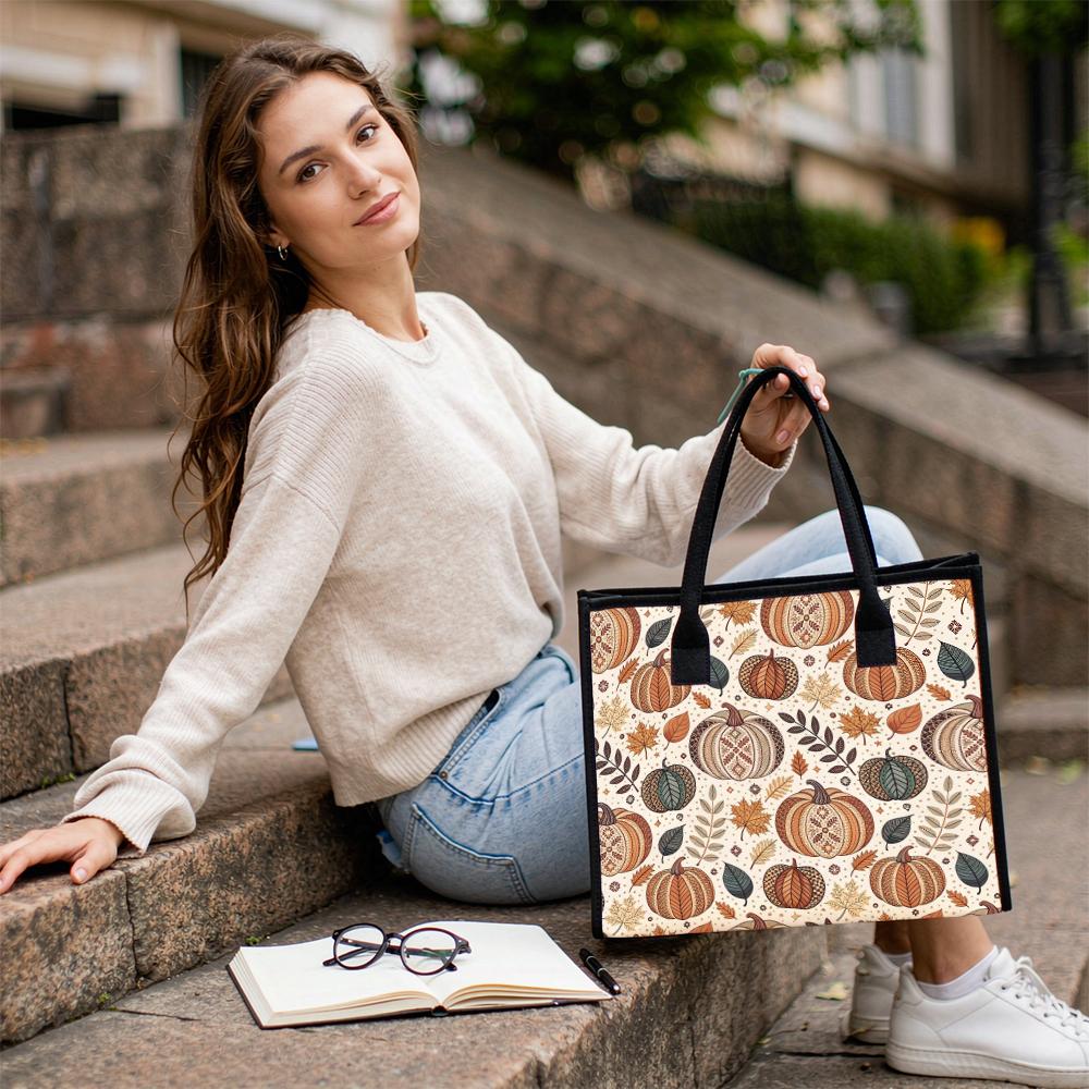 Autumn Pumpkin Pattern Tote Bag Casual Large Capacity Daily Shoulder Handbag for Women