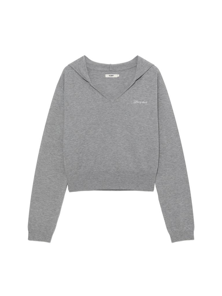 GLOWNY G Hug V-Neck Knit Hoodie (Melange Gray)