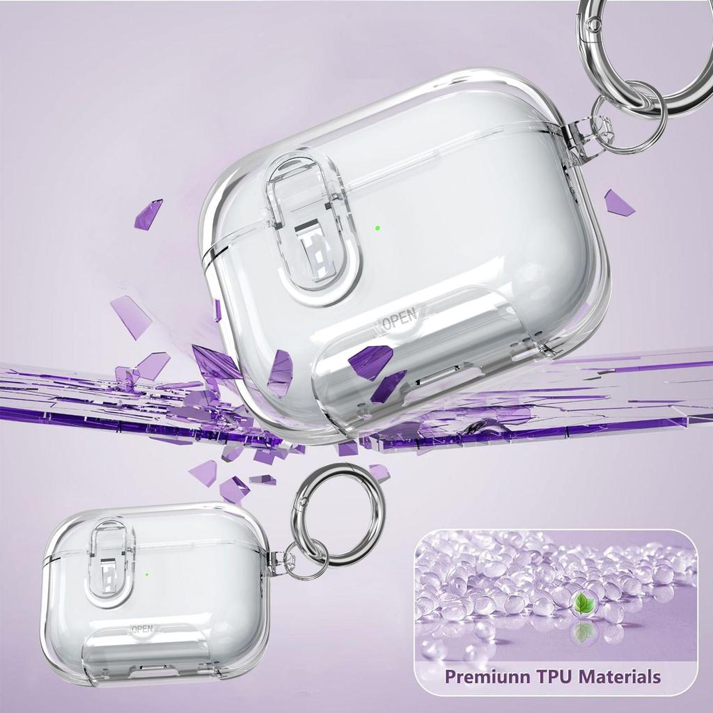 Transparent Protective Case for AirPods Pro 2: Anti-Fall, Manual Opening