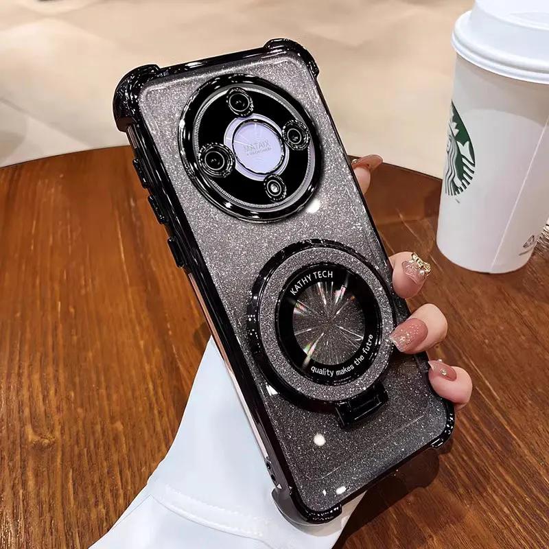 

X 9a 9b Magic5Lite 5G чехол роскошный магнитный кронштейн противоударный чехол для Honor Magic6 Magic5 Lite чехол с держателем блестящий блеск Honor X9b&Case & Holder чёрный