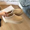 Anti-Slip Tazz Thick Bottom Mini Snow Boots Women's Winter Fleece Lined Warm Fur Slippers Toe Covering Slippers Cotton Shoes