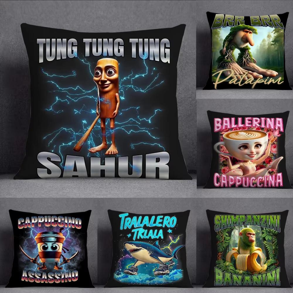 Italian Brainrot Creative Animal Pillow Case Square Double Sided Printing Short Plush Sofa Cushion Cover Bedroom Bedside Pillow