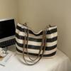 Seaside Holiday Beach Bag Women's Large Capacity Striped Straw Tote Bag