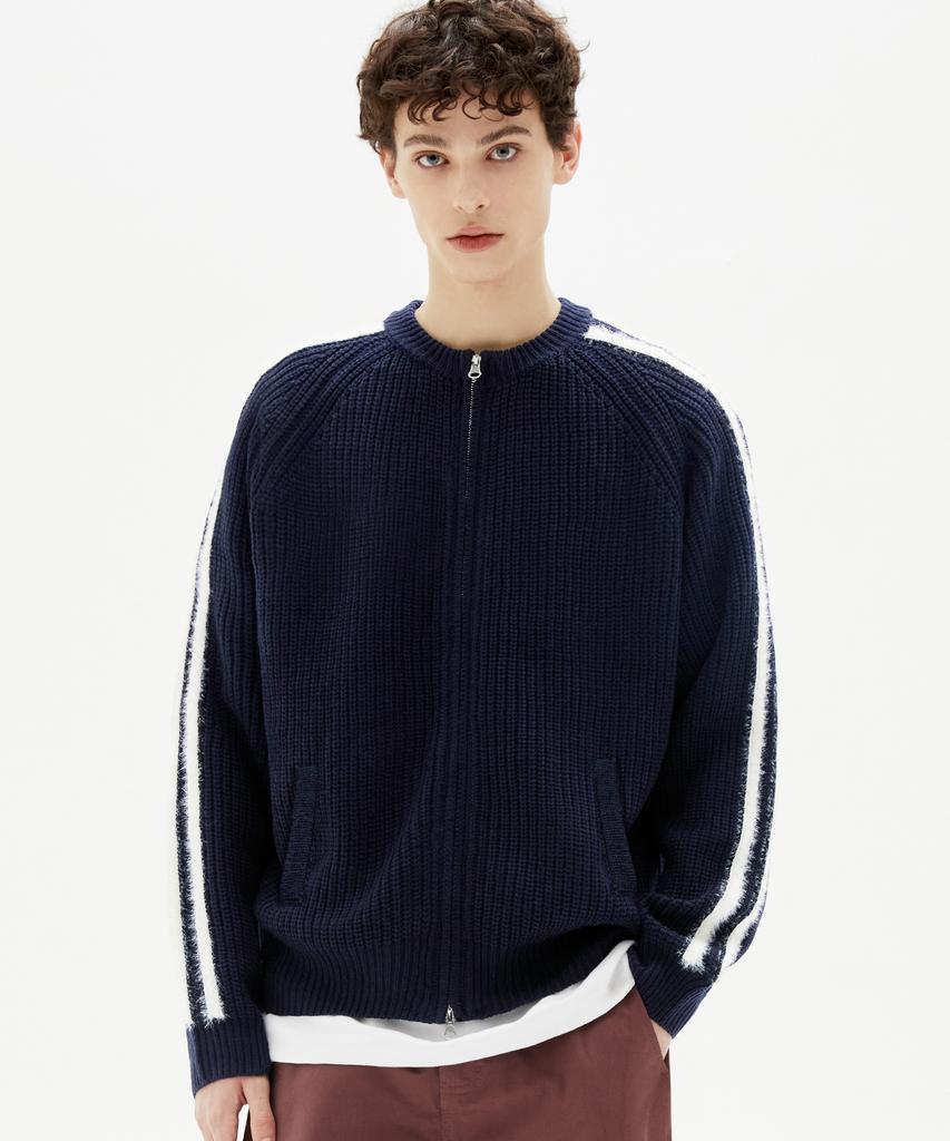 TRILLION Washable Hairy Brush Track Zip-Up Knit (Navy)