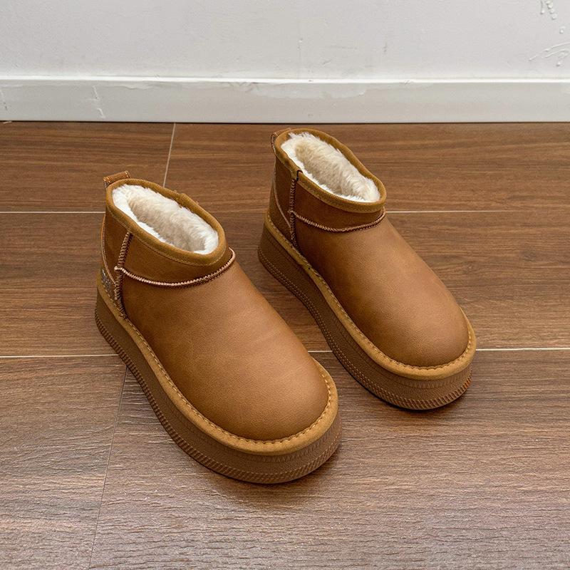 Winter cotton short boots women s 2024 new thick-heeled thick-soled fluffy boots snow boots Northeast cotton shoes tide 35 коричневый 3468₽