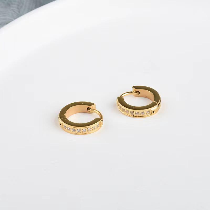 European & American Cold Style CNC 8-Stone Zircon Ear Cuffs: Elegant Stainless Steel Women's Earrings