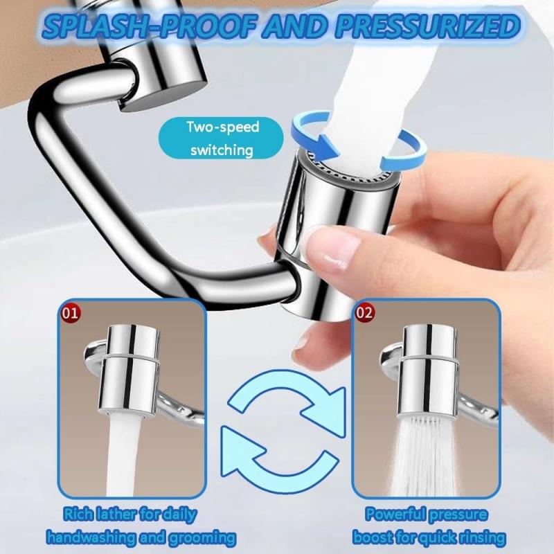 New U Shape Bathroom Sink Metal Faucet Expander 1080° Swivel 2-Mode,Splashproof Water-Saving Pressurized Sink Extension Filter