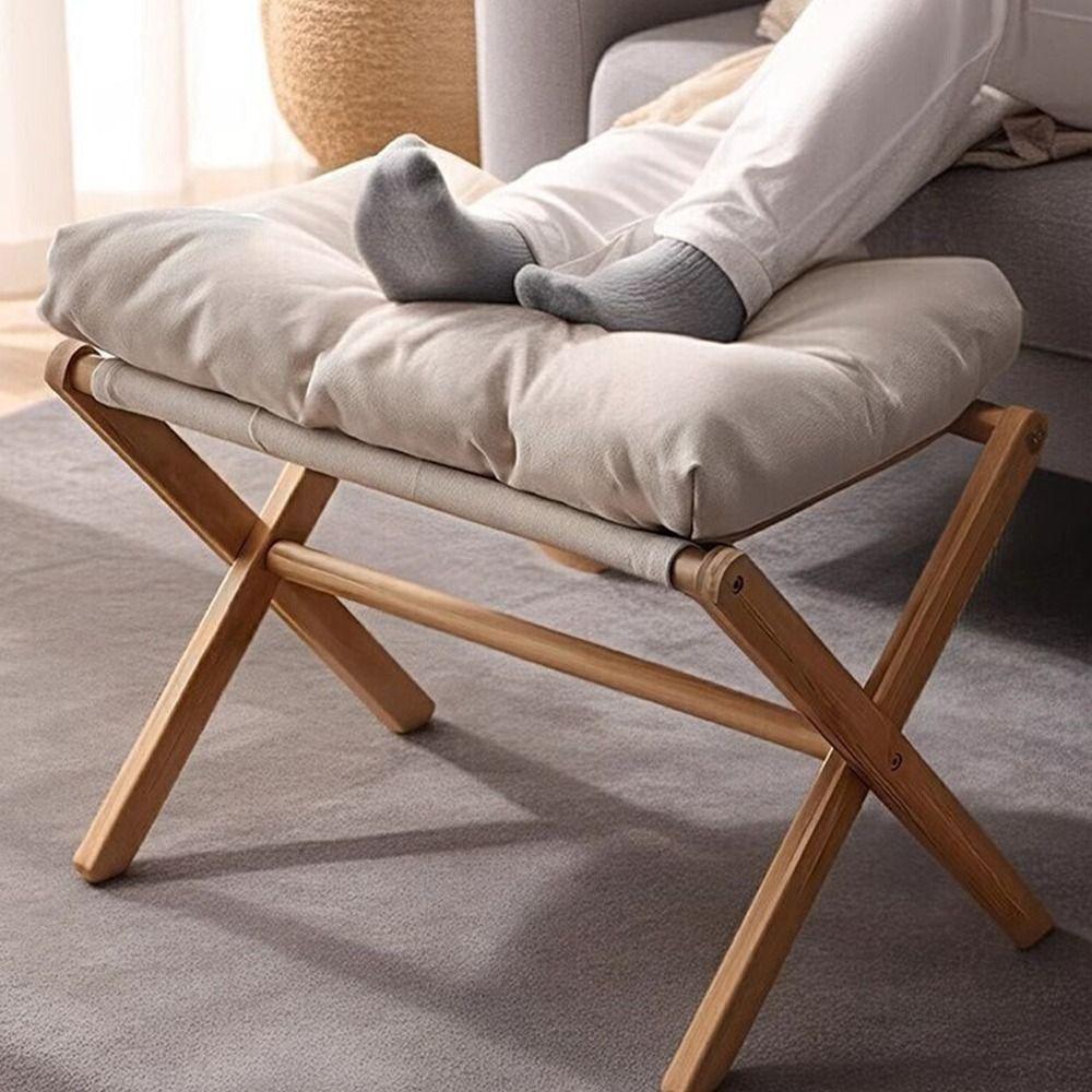 Solid Wood Velvet Footstool Soft Velvet Sofa Ottoman Multifunctional Soft Footrest Household