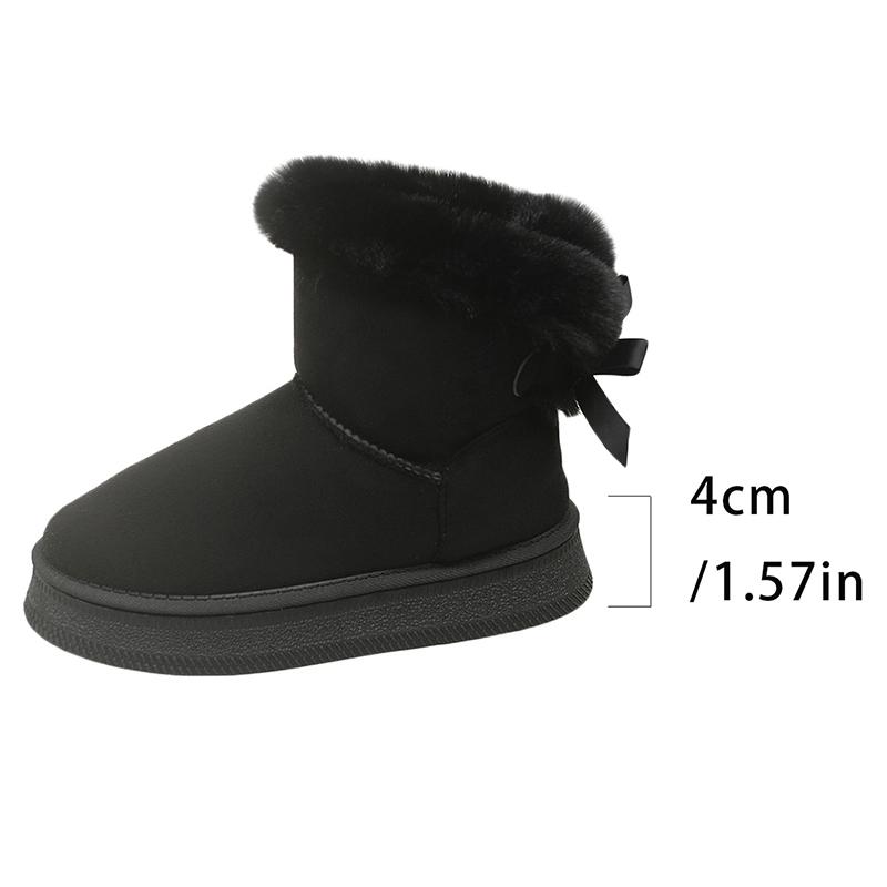 Fashion Winter Cozy Faux Wool Snow Boots for Women Thick Sole Fur Cotton Padded Shoes Woman Bowknot Decor Plush Platform Ankle Booties