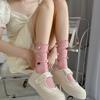 Jk Rose Flower Lolita Lace Pink Mesh Stockings Women Sexy Hollow Thin Sweet Colorful Flower Puff Girl Breathable Mid Pile Sock