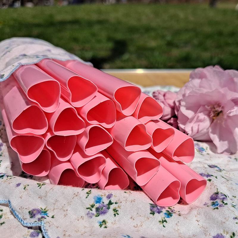 25Pcs Smoothie Straws Heart Shaped Pink Straws Drinking Cute Plastic Straws