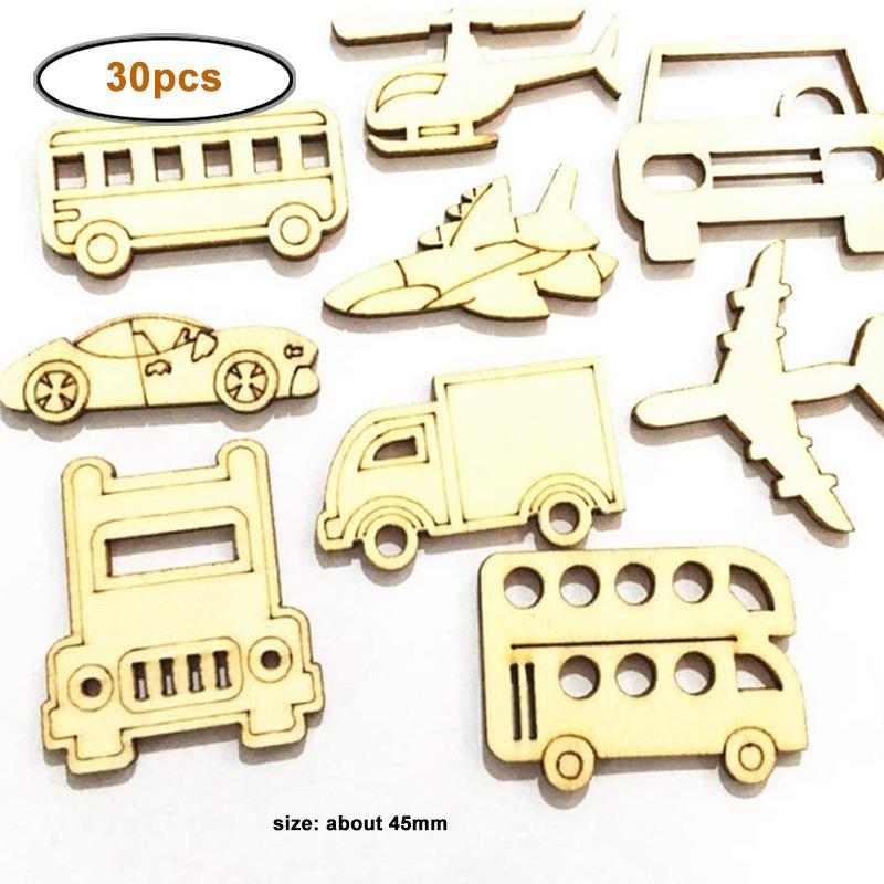 

30pcs/lot Unfinished Natural Wood Laser Cutout Transportation Vehicles Wooden Shapes for Crafting Embellishment Handmade Decor
