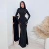 European Summer 2025 Women's High Neck Slim Sexy Backless Solid Color Long Dress