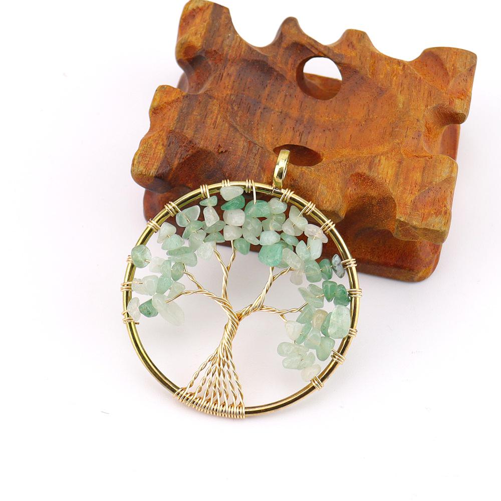 Rainbow Life Tree Pendant Necklace with Natural Crystal Crushed Stone Wire-Wrapped Design, N739.