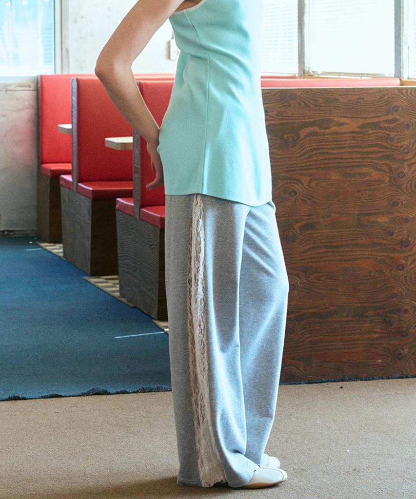 ERER Sheer Lace Panel Sweatpants Melange Gray