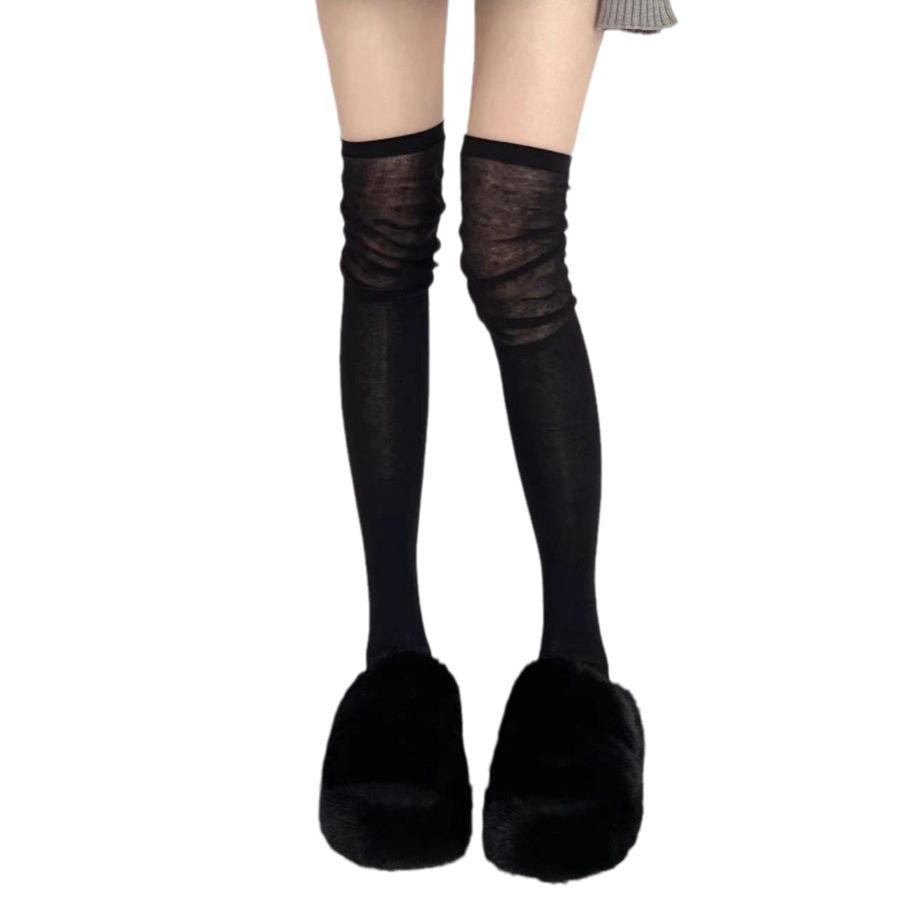 Damen Overknee Patchwork Lange Socken, Slouch-Stil, Frühling/Herbst, Milchweiß, Hoher Schaft für Stiefel mit Knieschonern