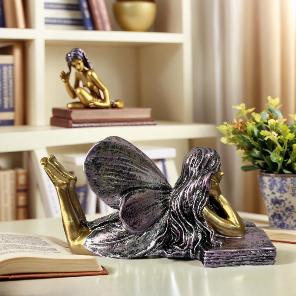1 Resin Garden Fairy Statue Showing a Fairy Angel Girl Lying on a Book. This Statue Is Specially Designed to Install the Decoration of the Gro
